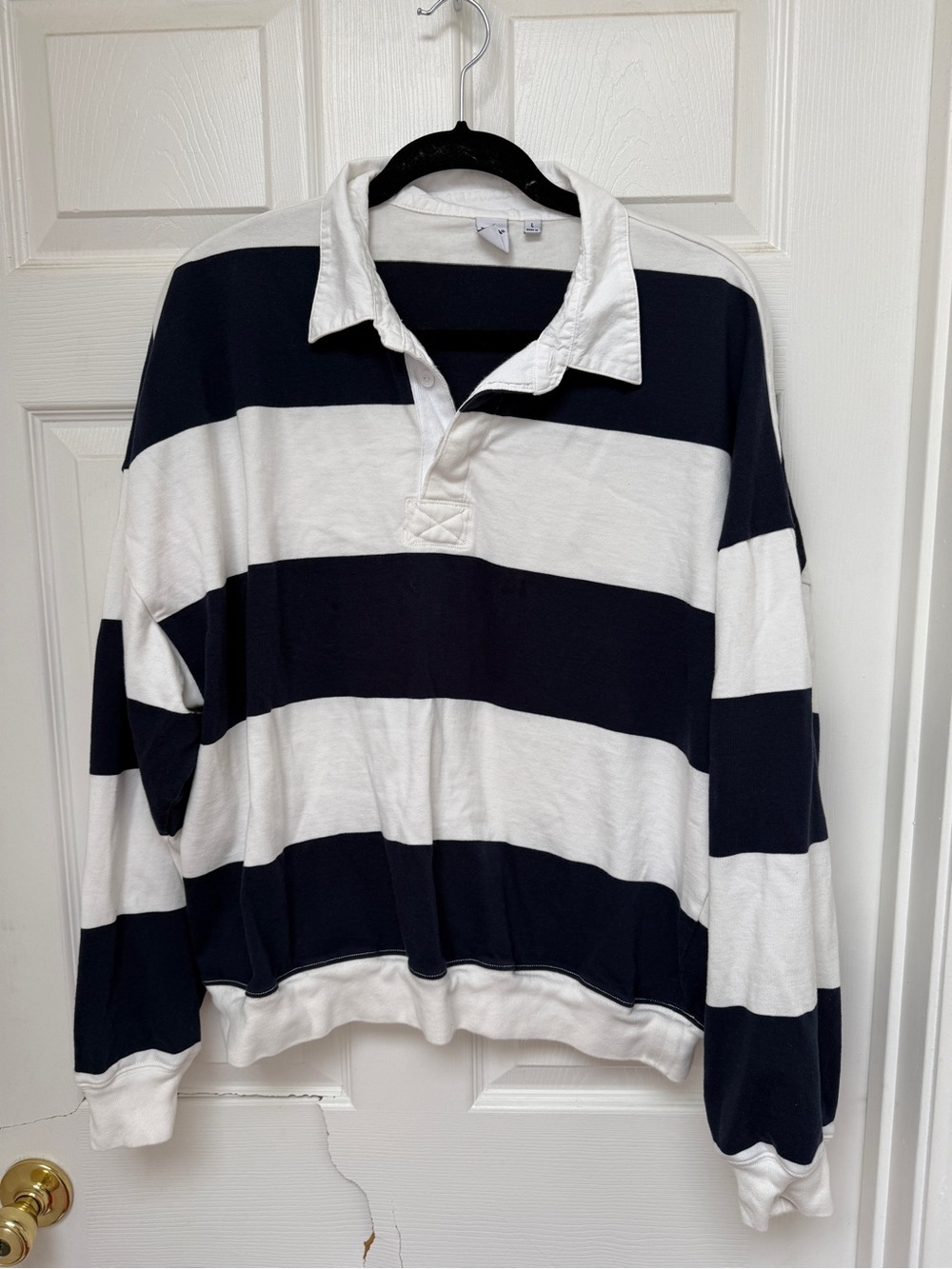 Aritzia Tna Mighty Cotton™ Lomu Polo Navy and White - Picture 5 of 8